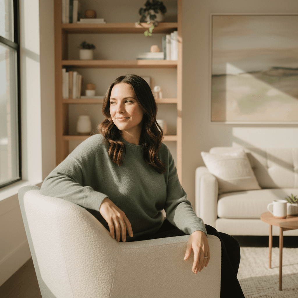 Paciente em sessão de psicoterapia individual em ambiente acolhedor